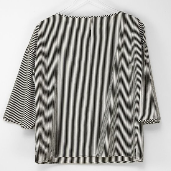 Lafayette 148 Gwendolyn Blouse 100% Cotton Chatham Stripe Black White Size Small - Picture 3 of 6
